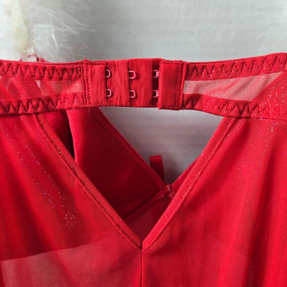 NWT Inner Secrets Mrs Claus Red Velveteen Mesh Maribou Cami size Medium Negligee - Picture 10 of 13